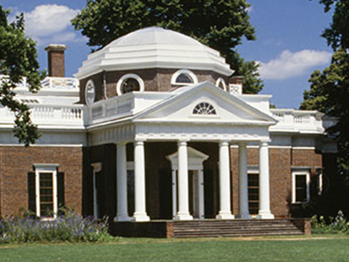 picture of the front of Thomas Jefferson's home Monticello in Albemarle County, Virginia